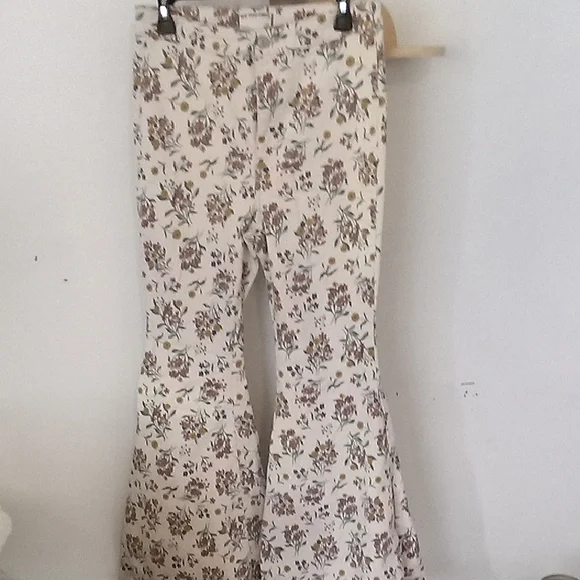 We The Free Floral Flare Jeans - Cream and Brown - Picture 1 of 2